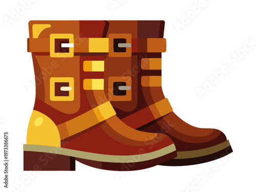 Brown leather boots with buckles on white background