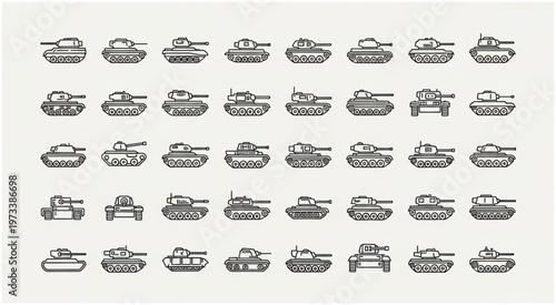 Cuadro en lienzo Collection of various tank illustrations, perfect for military and war-themed projects