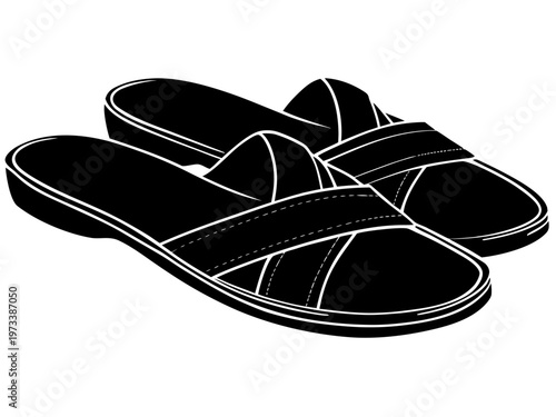 Pair of casual slide sandals resting on white studio surface
