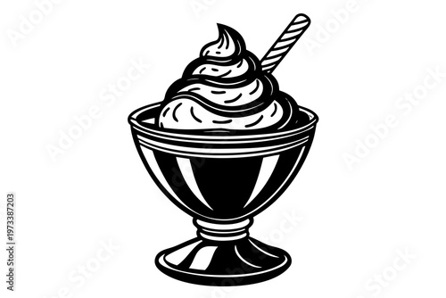 Ice cream sundae topped with whipped cream in bowl