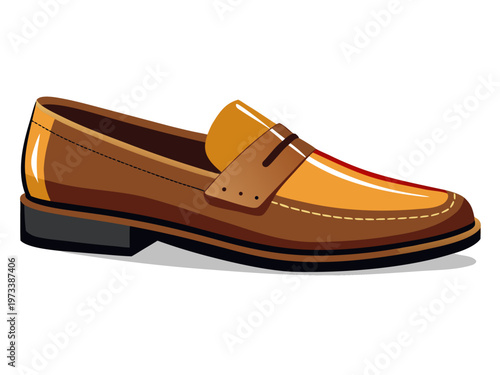 Brown loafer shoe positioned on white background studio setting