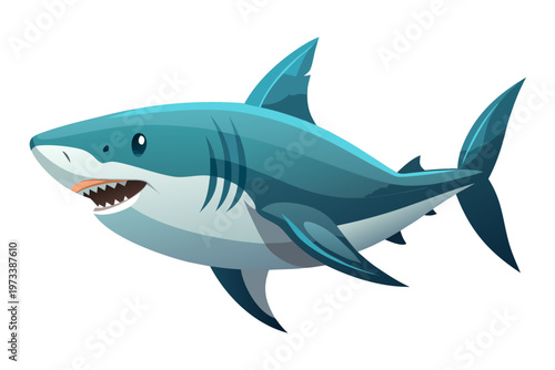 Realistic shark showing teeth while swimming in white background