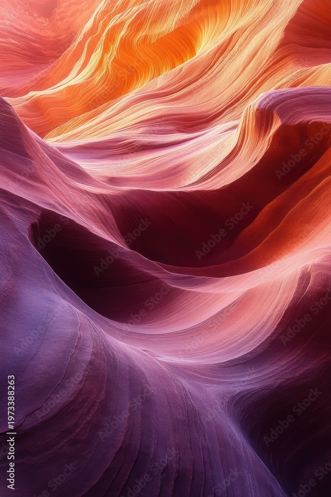 Fototapeta premium Glowing sandstone slot canyon with flowing layered waves and warm radiant light evoking serenity and awe