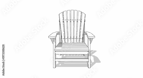 A sketch of a wooden outdoor Adirondack chair with a slatted back and seat, casting a shadow