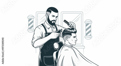 A barber uses clippers and comb to give a customer a stylish haircut