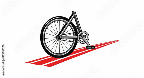A bicycle's rear wheel and pedal are shown, with red stripes indicating motion