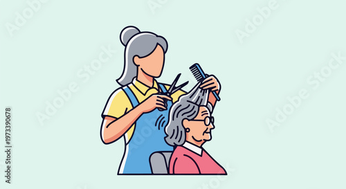 Stylist giving a haircut to an elderly woman