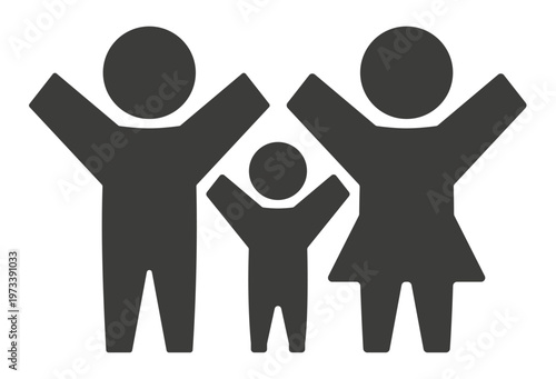 Familie mit einem Kind als Logo oder Icon, Vektorzeichnung