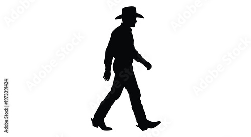 A solitary cowboy walks forward presented as a striking black silhouette
