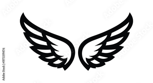 Black wings with detailed feathering create a striking visual silhouette