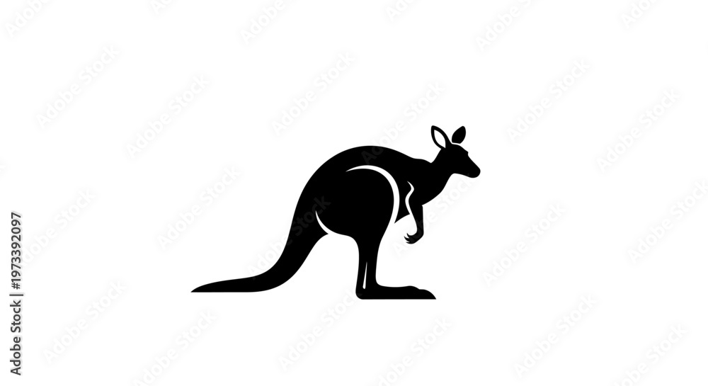 Fototapeta premium Black silhouette of a kangaroo standing.