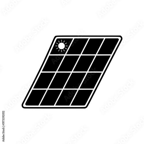 Minimal solar panel icon with simple grid and sun symbol. Clean flat SVG design ideal for renewable energy, sustainability, eco technology, and environmental graphics.