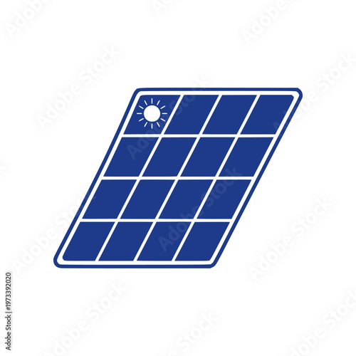 Minimal solar panel icon with simple grid and sun symbol. Clean flat SVG design ideal for renewable energy, sustainability, eco technology, and environmental graphics.