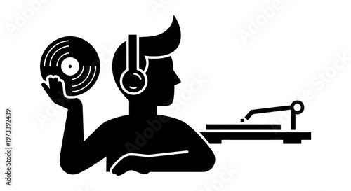 DJ holding vinyl record player.