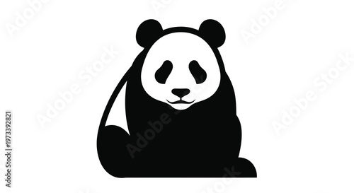 A charming black and white panda bear design presented as a silhouette