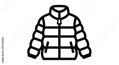 A black outline of a puffy winter jacket clearly shown as a silhouette