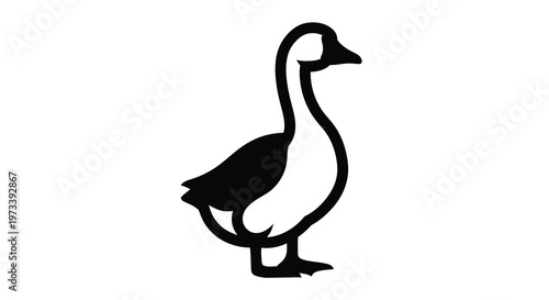 A striking black and white illustration of a goose in profile silhouette