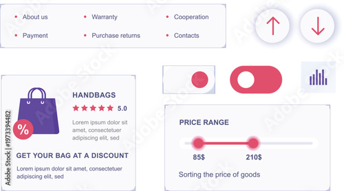 Online shopping interface for discounted handbags with filters and options