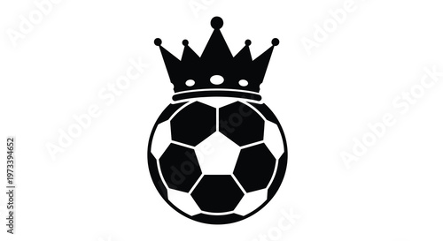 A black silhouette of a soccer ball topped with a regal crown silhouette