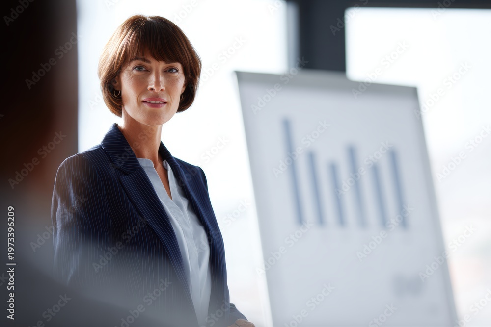 Fototapeta premium Executive businesswoman presenting financial report boardroom meeting