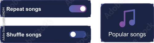 Music player interface showing repeat, shuffle, and popular songs options