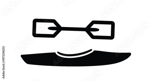 Simple black graphic of a kayak and paddle a stark silhouette