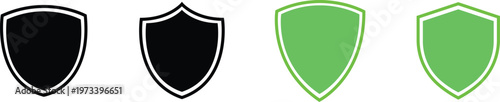Four distinct shield shaped security and protection symbol icons in a row representing digital defense and safety