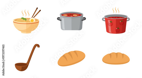 Food items and cooking utensils collection.