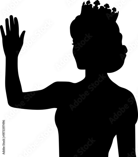 Black Silhouette of a Queen or Princess Wearing a Crown and Waving Hand Vector Illustration