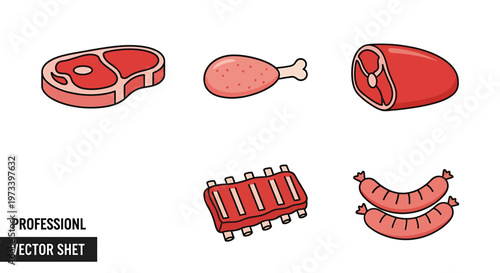 Raw Meat Cuts and Sausages Displayed.