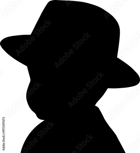 Male Head Profile Silhouette Wearing Fedora Hat Vector Illustration