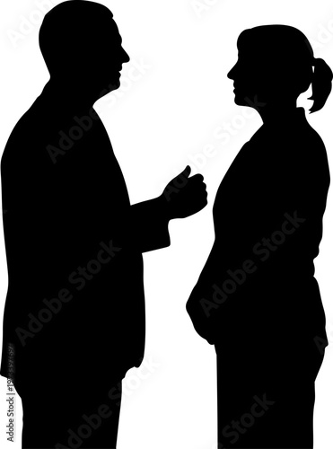 Silhouette of a Businessman and Businesswoman Having a Professional Conversation and Discussion