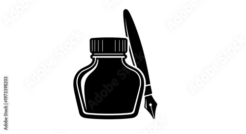Ink bottle with fountain pen.