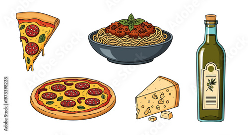 Italian food and drink items.