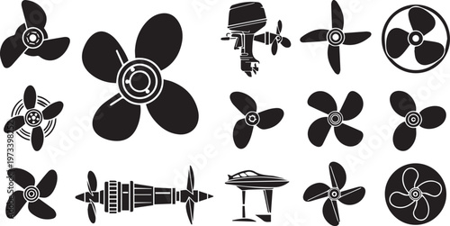 Propeller and Turbine Icon Set: Marine and Industrial Vector