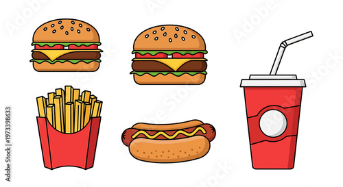 Fast Food Meal with Burgers Fries.