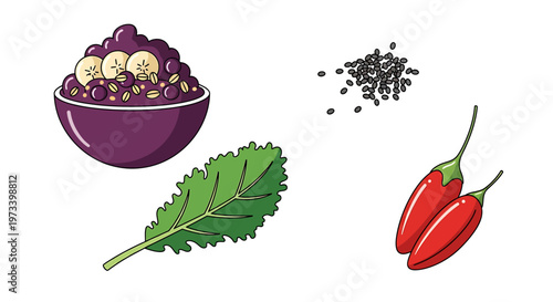 Spicy food ingredients on white background.