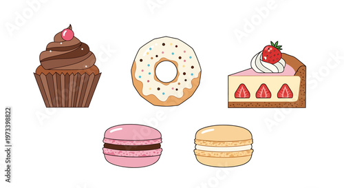 Assorted sweet baked dessert treats.