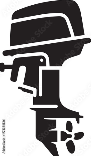 Outboard Boat Motor Silhouette - Marine Engine Vector Icon