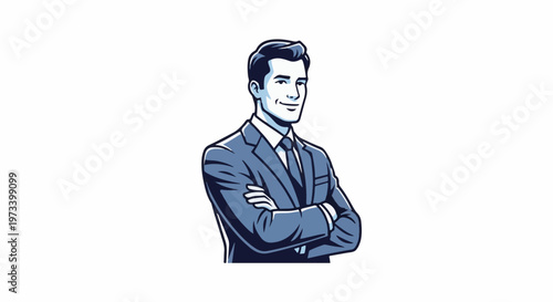 Confident man in suit with arms crossed, smiling