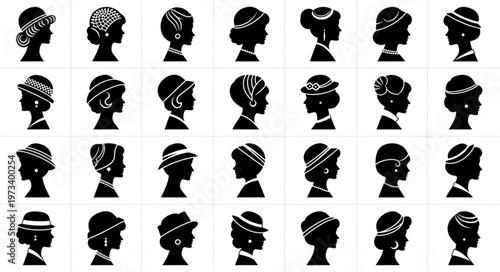 Silhouettes of Women Wearing Hats - A Vintage Fashion Collection.