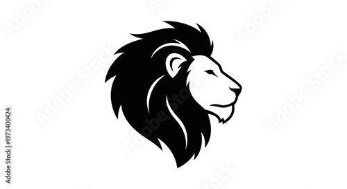 Lion Head Profile Black Silhouette Illustration.