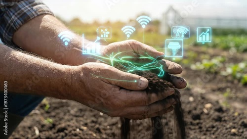 Farmers use technology and data to improve soil health and crop yield in sunny fields