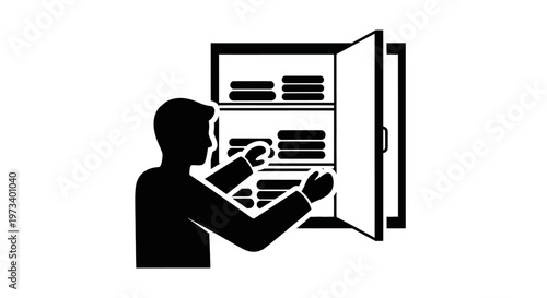 Man opening refrigerator door interior view.