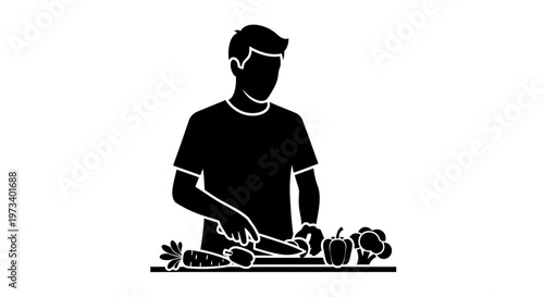Man preparing food in kitchen.