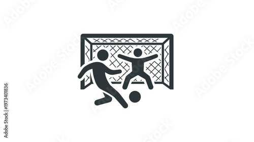 Soccer Player Kicking Ball into Goal with Goalkeeper Diving on an Isolated White Background