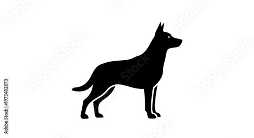 Black silhouette of a dog standing.