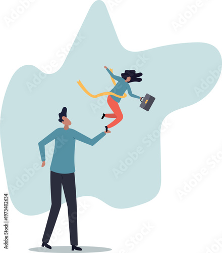 Businessman winning race celebrate victory at finish line, business success or achievement, skill or effort to succeed in work,human life and situation.