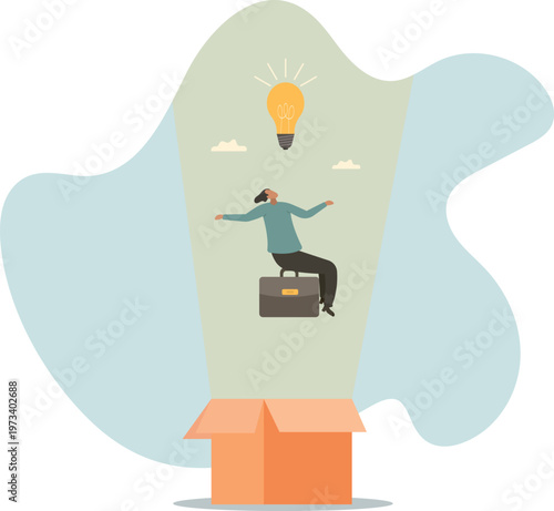 Think outside the box, creativity to create different business idea or motivation and innovation.human life and situation.