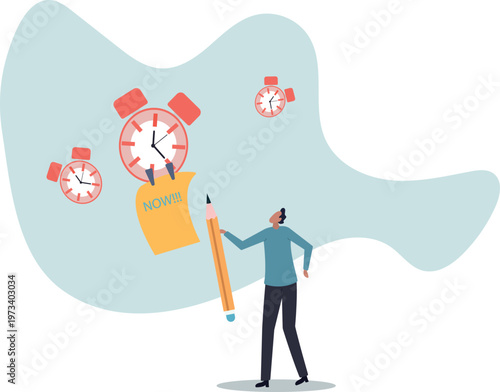 Stop procrastination, do it now or decision to finish work or appointment in time .human life and situation.